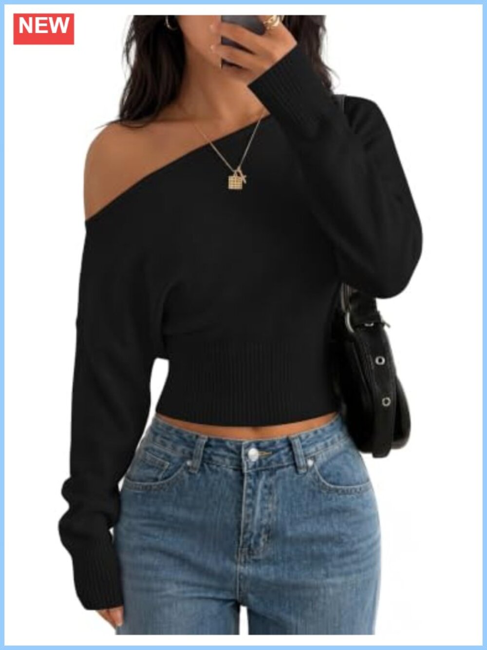 Off Shoulder Cropped Sweater Women Ribbed Knit Puff Long Sleeve Fall Trendy Y2K
